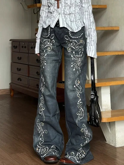 Women's Y2K Pearl High Waist Flared Jeans