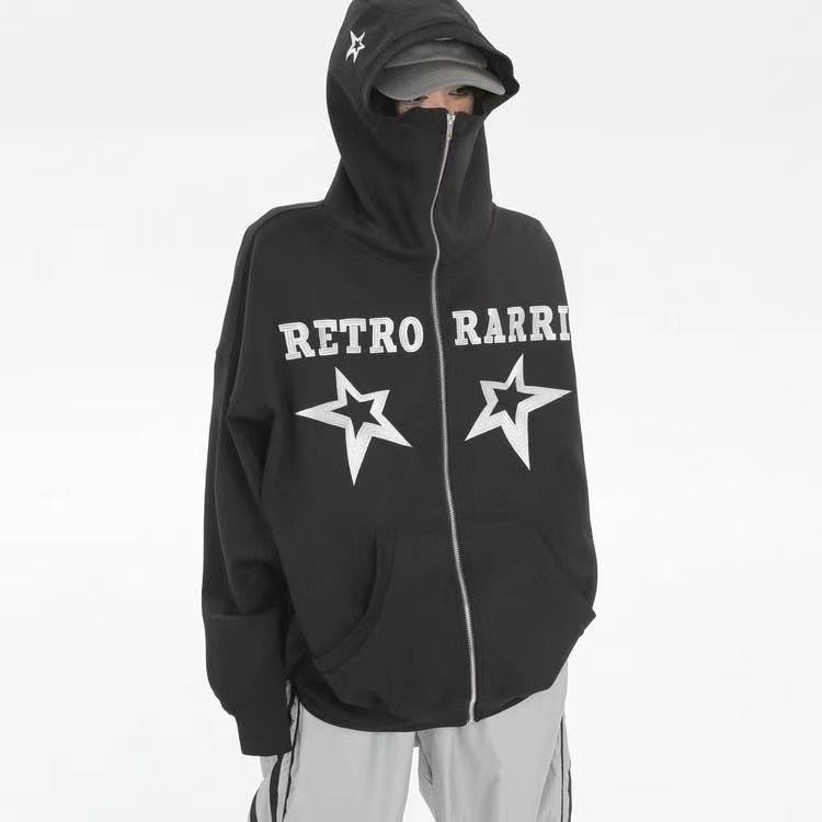 Star Letter Zip Up Sweatshirts Y2K Hoodie Streetwear Hooded Harajuku