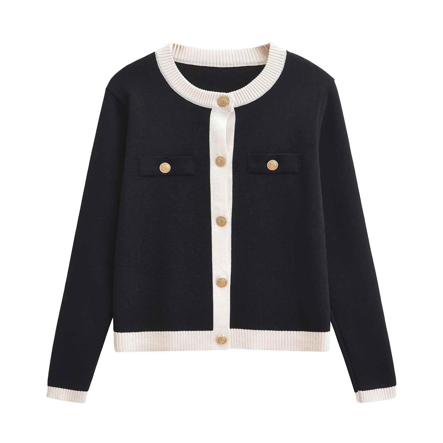 Women's Gold Button Knit Cardigan - Long Sleeve Sweater Coat