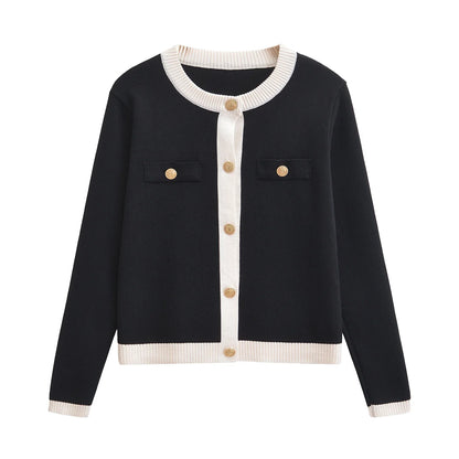 Women's Gold Button Knit Cardigan - Long Sleeve Sweater Coat