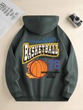 casual daily drawstring hooded sweatshirt basketball print