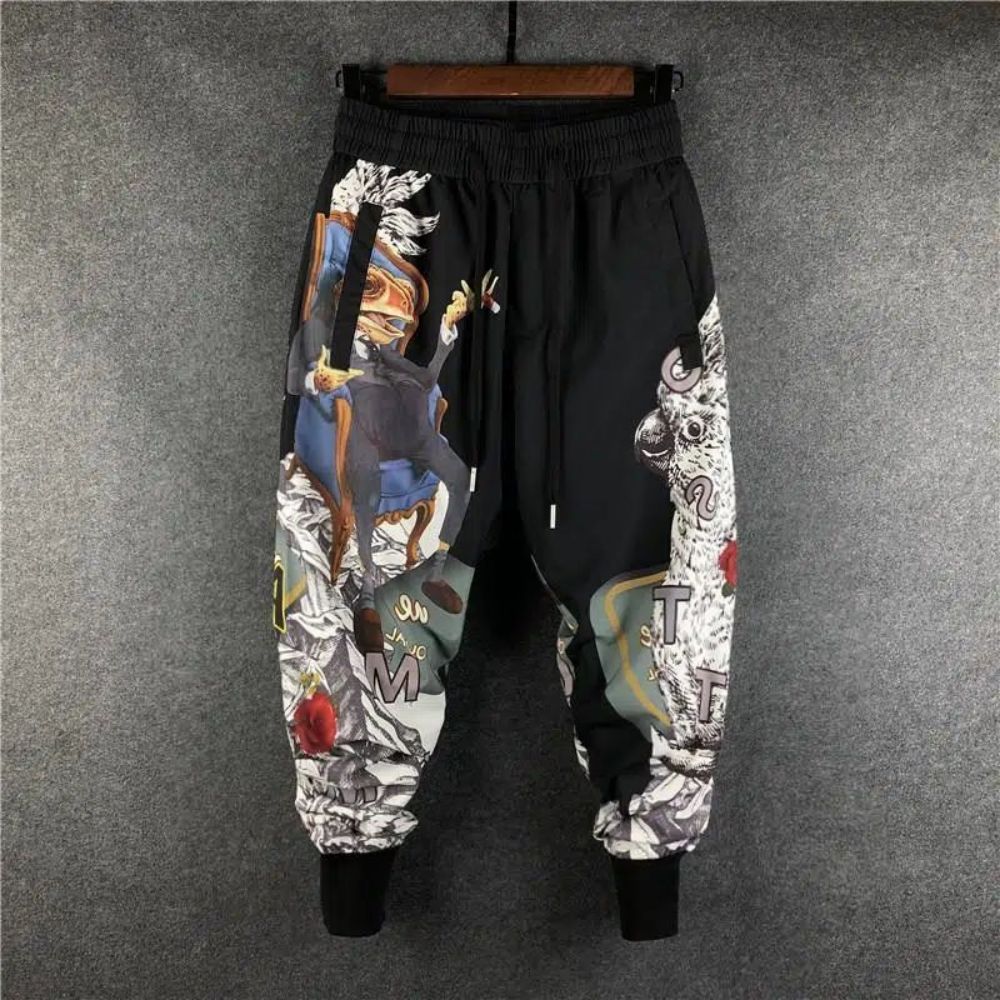 Men Pants Harem Joggers Patchwork Elastic  Hip Hop Printed  Streetwear Harajuku