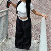 Contrast Lace Stitching Wide Leg Pants Streetwear y2k Low Rise Loose Black Trousers
