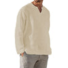 Mens Cotton Linen Shirt Long Sleeve V Neck Breathable Oversized Fit