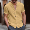 Men’s Stand Collar Henley V-Neck Shirt – Casual Summer Hawaiian Top 2025 in Solid White/Black