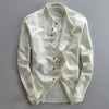 Mens Linen Mandarin Collar Shirt Chinese Style Long Sleeve Tunic