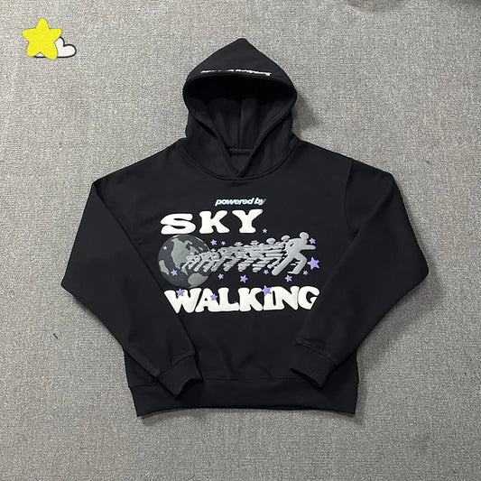 Men's Casual Foam Letters Graphic Hoodie High Quality Cotton Black Pullover