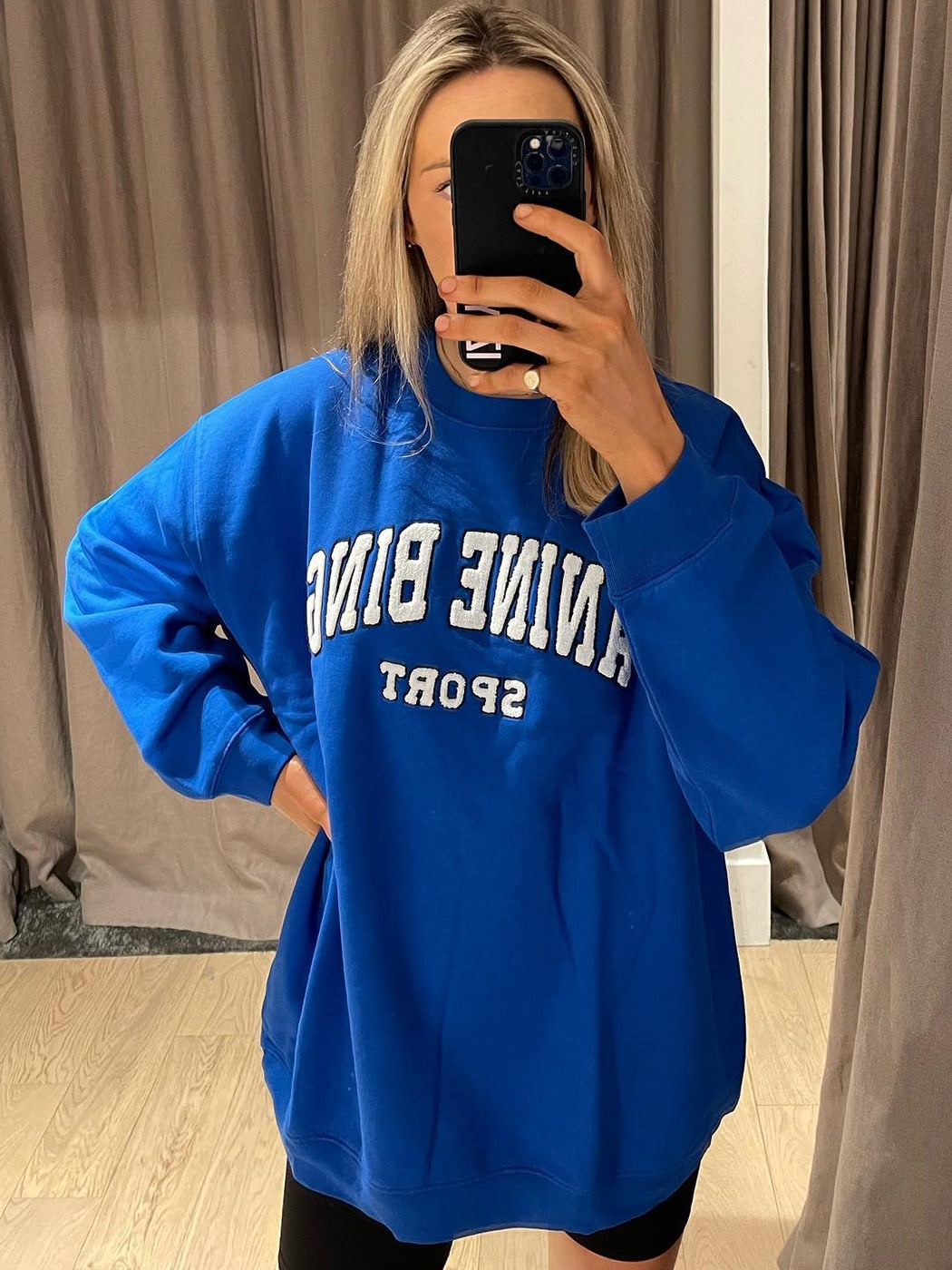 Letter Embroidered Women Sweatshirts Loose Fashion Pullovers Tops Oversized