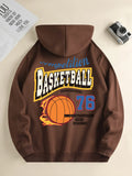 casual daily drawstring hooded sweatshirt basketball print