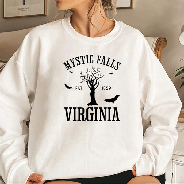 Mystic Falls Hoodie Vampire Diaries Damon Salvatore Crewneck Sweatshirt for Fans
