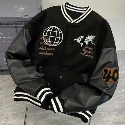 American Retro Letter Print Baseball Jacket