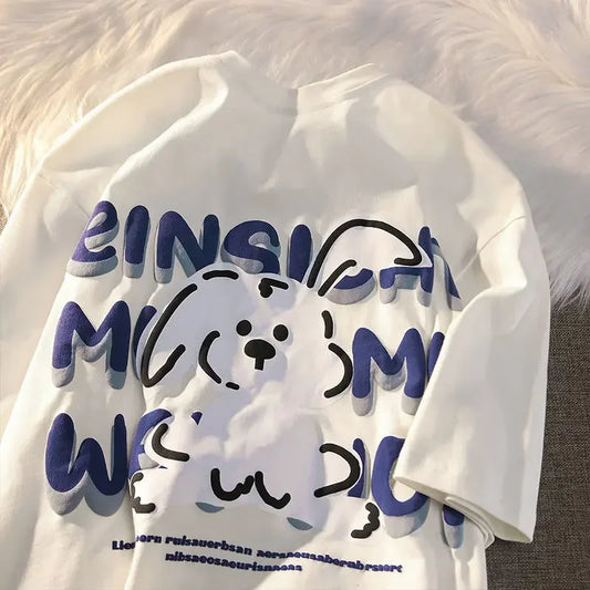 Kawaii Rabbit Alphabet Print Oversized Y2K Harajuku T-Shirt for Women