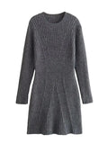 2024 Women's Knit Mini Dress Retro Long Sleeve Chic