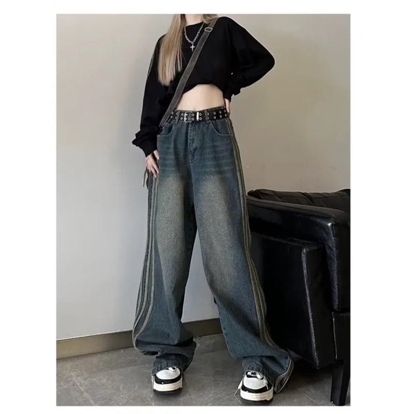 Retro High-Waisted Loose Fit Straight Leg Wide-Leg Pants for Women