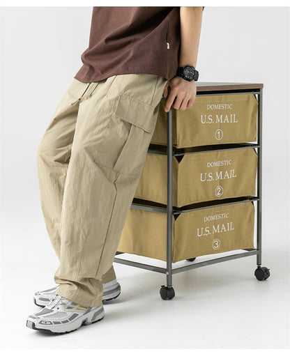 Cargo Pants Multi-Pocket Men Casual Solid Colour Baggy Wide Pants