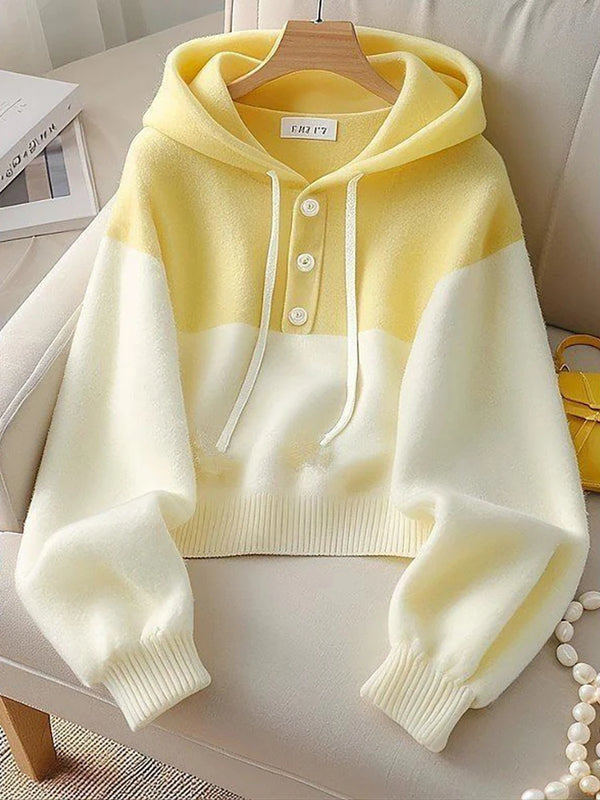 Womens Color Block Hoodie Pullover Sweet Casual Style Autumn Top