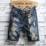 Men's Hole Denim Shorts 2024 Summer Fashion Slim Fit Ripped Retro Short