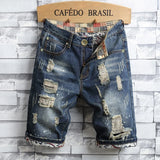 Men's Hole Denim Shorts 2024 Summer Fashion Slim Fit Ripped Retro Short