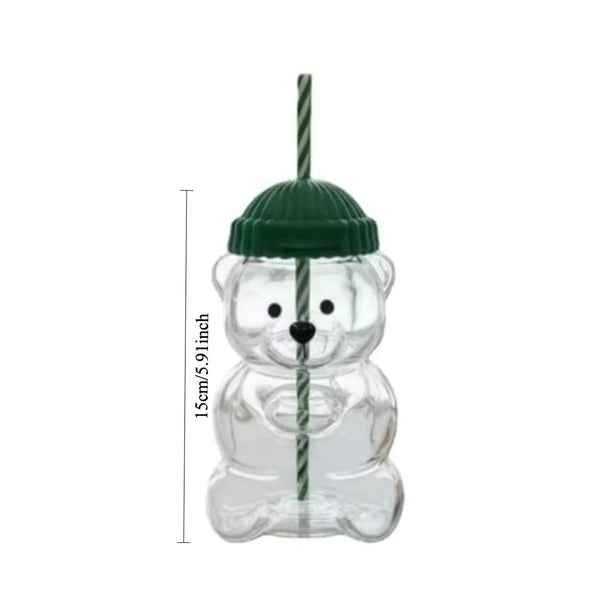 Cute Bear Glass Cup With Straw Large Aesthetic Iced Coffee Tumbler