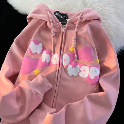 Hoodies Devil Horn Kawaii Cartoon Zip Oversized