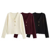 Women's V-Neck Button Jacket - Long Sleeve Outerwear Top