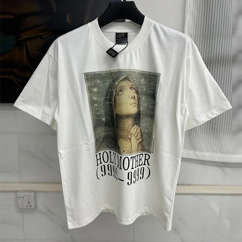 Vintage Washed Target Print T-Shirt Men Oversized Streetwear