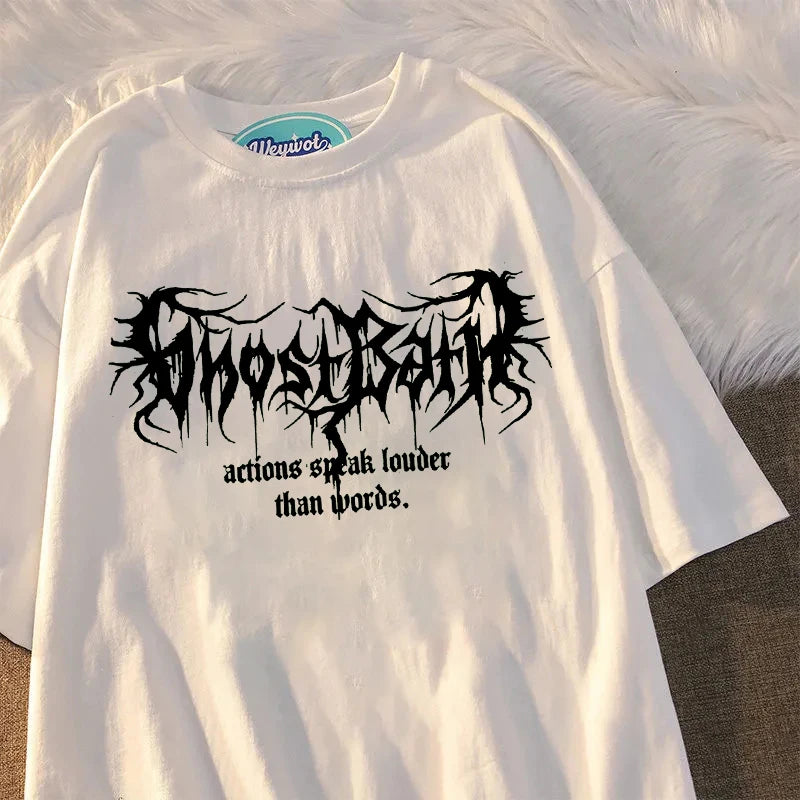 Harajuku Loose Oversize T Shirt Punk Letter Gothic Print Short Sleeve