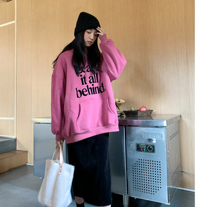 Hoodie Sleeves Long Korean Fashion Baggy Solid Pullover Sweatshirt