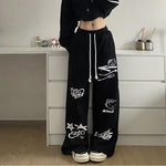 Gerade Pyjama-Jogginghose, Herbst-lose Hose mit hoher Hello-Kitty-Taille