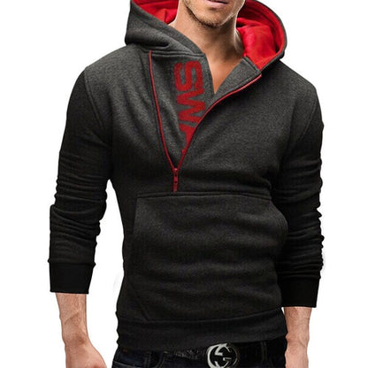 Mans Hoodies Letter Fleece Sweatshirt Patchwork Zipper