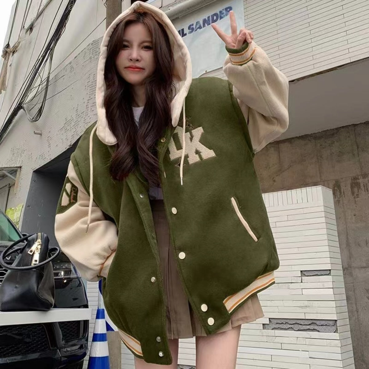 Embroidery Hooded Jacket Outerwear Women American Retro