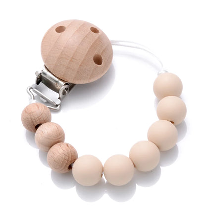 Wooden Pacifier Clip Silicone Beads Baby Teether Toy
