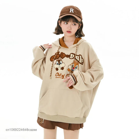 Hoodies Y2k Preppy Style Pullovers Student Plush Tops Cartoon Sweet Loose Sweatshirt