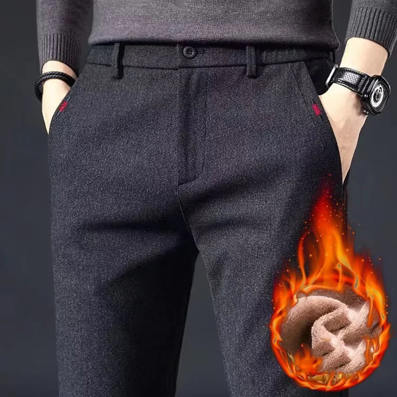 Autumn Winter Men's Straight Leg Long Daily Pants Thicken Casual