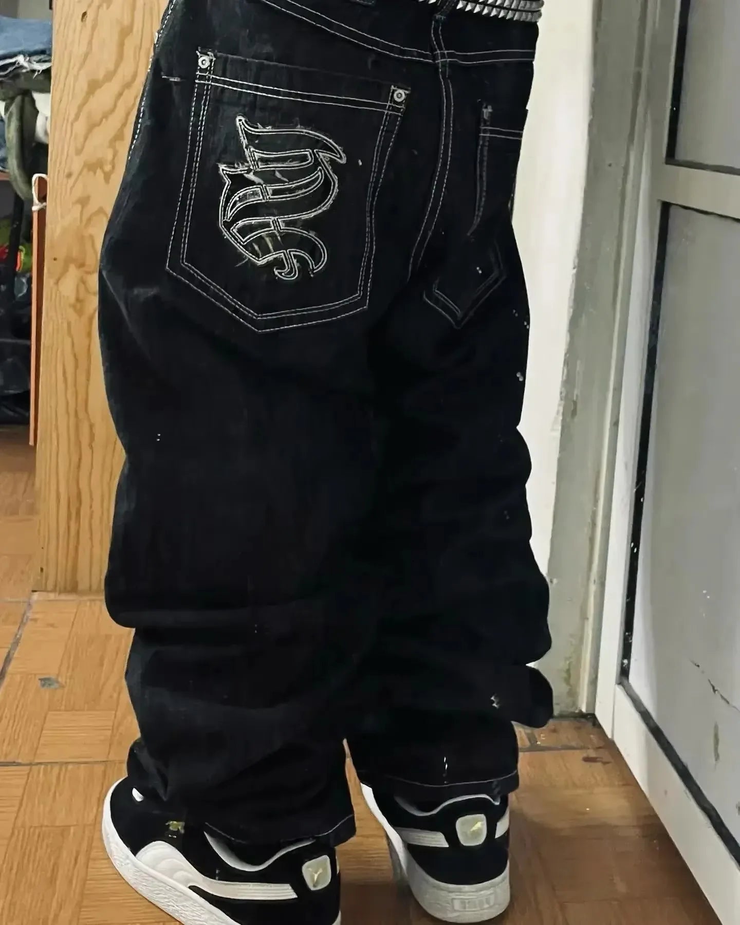 American 2025 Retro High Waist Embroidered Wide Leg Jeans