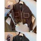 women's winter plush and thickened oversized motorcycle jacket