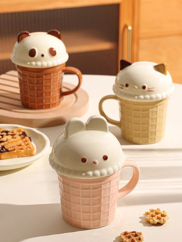 Cartoon Cute Little Bear Mug Couple Ceramic Mug With Lid Women