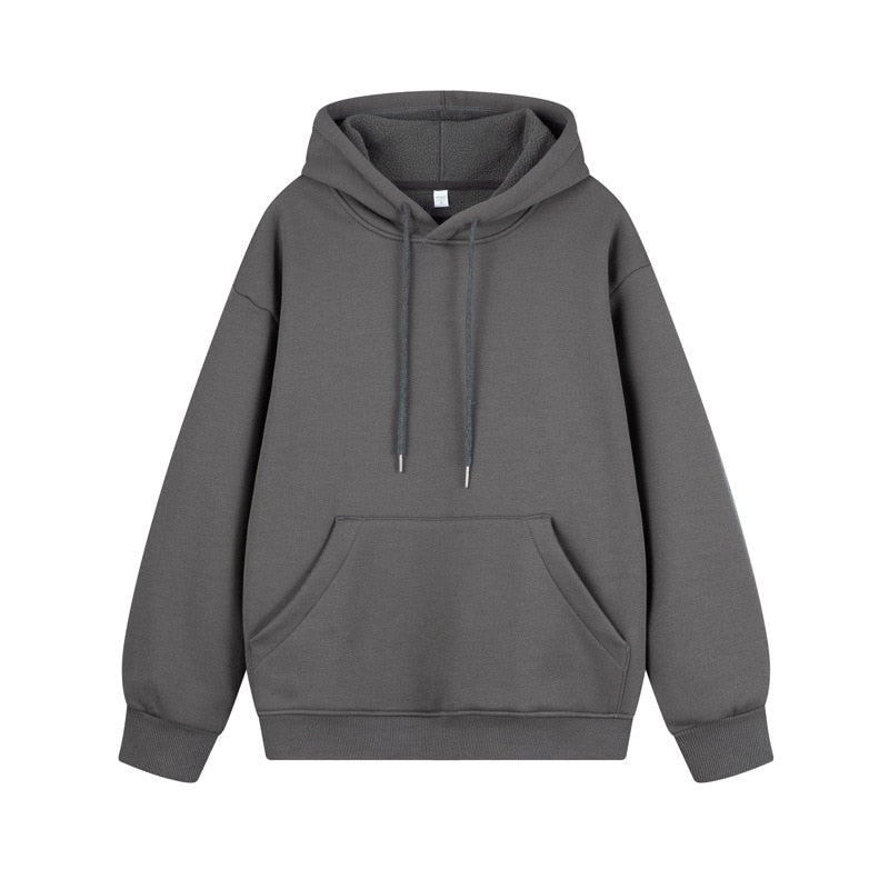 Hoodie Sweatshirt Man Thickening Casual Loose Sportswear Solid Color Plush