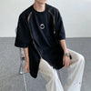 Mens Oversized Streetwear Tee Double Zip Hip Hop Harajuku Shirt