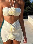 2024 neue Sexy 3D Blumen Drei Stücke Bikini Set Badeanzug Weibliche Badeanzug Bademode Badende