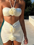 2024 neue Sexy 3D Blumen Drei Stücke Bikini Set Badeanzug Weibliche Badeanzug Bademode Badende