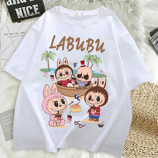 Pop Mart Labubu Anime T-Shirt Women Summer Hip Hop Short Sleeve Top