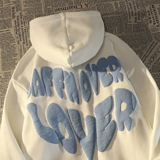 American High Street Love with Velvet and Thick Hoodie Man Winter Loose Fashion Street Style