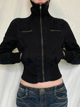 2024 Women's Gothic Black Zip-Up Turtleneck Bomber Jacket