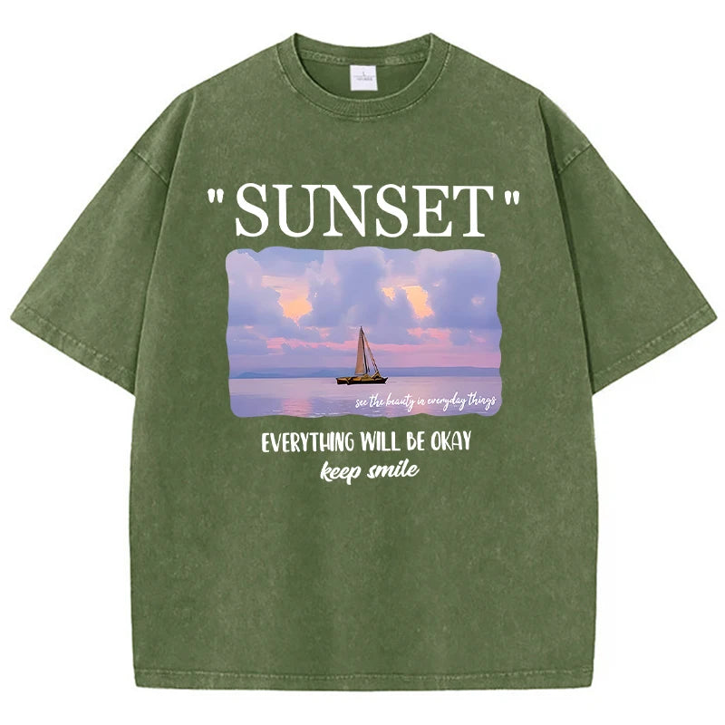 Womens Everything Will Be Okay Tshirt Sunset Smile Tee