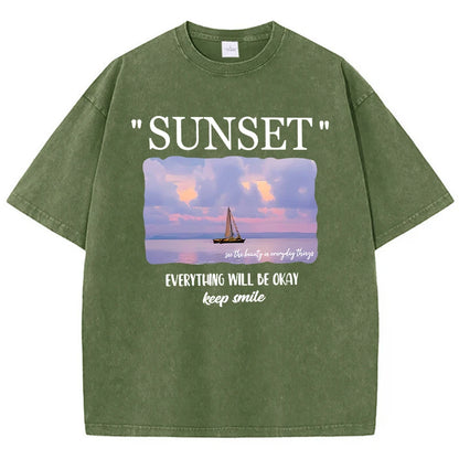 Womens Everything Will Be Okay Tshirt Sunset Smile Tee