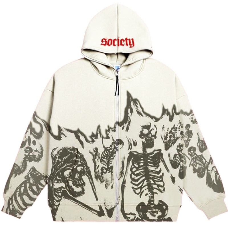 Hoodie Loose Streetwear Vintage Skull Sweatshirt Halloween Clothes