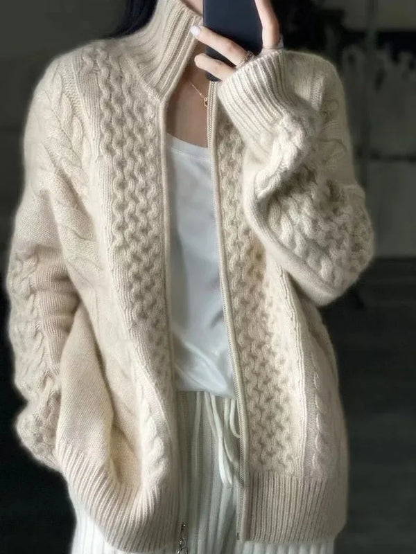 Turtleneck Cardigan Women Chunky Knit Wool Blend Sweater Plus Size