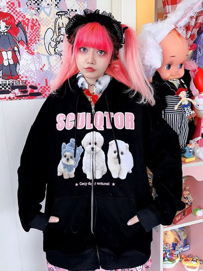 Hoodies Women Kpop Oversized Sweatshirts Cute Cartoon Casual Tops Coat