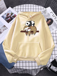 Panda Lying On A Sloth Prints Women Sweatshirt Autumn Fleece Warm Hooded